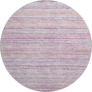 HomeRoots 8' X 8' Striped Mauve Lavender & Ivory Washable Round Rug with UV Protection for Modern Homes 692349
