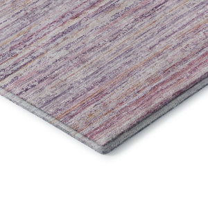 HomeRoots 8' X 8' Striped Mauve Lavender & Ivory Washable Round Rug with UV Protection for Modern Homes 692349