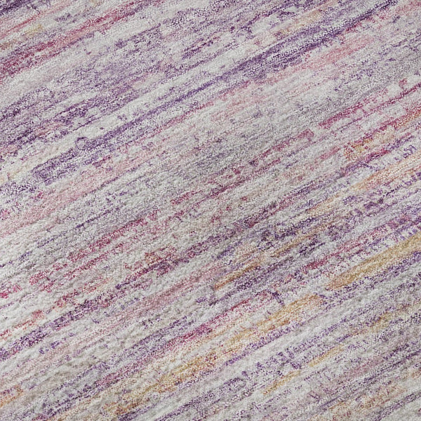 HomeRoots 8' X 8' Striped Mauve Lavender & Ivory Washable Round Rug with UV Protection for Modern Homes 692349