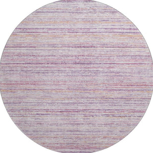 HomeRoots 8' X 8' Striped Mauve Lavender & Ivory Washable Round Rug with UV Protection for Modern Homes 692349