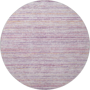 HomeRoots 8' X 8' Striped Mauve Lavender & Ivory Washable Round Rug with UV Protection for Modern Homes 692349
