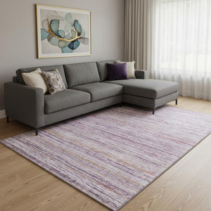 HomeRoots 8' Stylish Mauve Lavender & Ivory Striped Washable Area Rug with UV Protection for Family Homes 692350