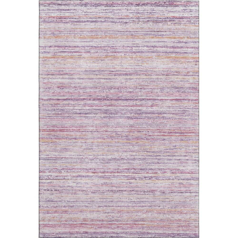 HomeRoots 8' Stylish Mauve Lavender & Ivory Striped Washable Area Rug with UV Protection for Family Homes 692350