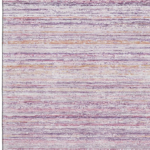 HomeRoots 8' Stylish Mauve Lavender & Ivory Striped Washable Area Rug with UV Protection for Family Homes 692350