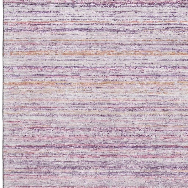 HomeRoots 8' Stylish Mauve Lavender & Ivory Striped Washable Area Rug with UV Protection for Family Homes 692350
