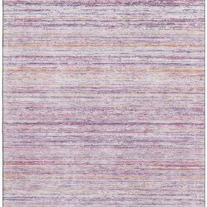 HomeRoots 8' Stylish Mauve Lavender & Ivory Striped Washable Area Rug with UV Protection for Family Homes 692350