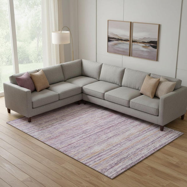 HomeRoots 10' Mauve Lavender & Ivory Striped Washable Area Rug - UV Protected, Durable, Easy-Care for Homes 692352