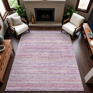 HomeRoots 10' Mauve Lavender & Ivory Striped Washable Area Rug - UV Protected, Durable, Easy-Care for Homes 692352