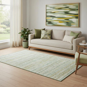 HomeRoots 5' X 8' Stylish Mint Green, Ivory & Gold Striped Washable Area Rug with UV Protection & Durability 692354