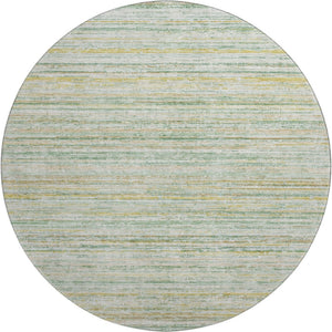 HomeRoots 8' Stylish Mint Green, Ivory & Gold Striped Round Rug – Washable, UV-Protected, Ideal for Busy Homes 692355