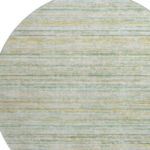 HomeRoots 8' Stylish Mint Green, Ivory & Gold Striped Round Rug – Washable, UV-Protected, Ideal for Busy Homes 692355
