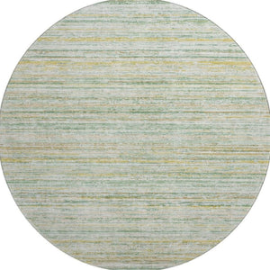 HomeRoots 8' Stylish Mint Green, Ivory & Gold Striped Round Rug – Washable, UV-Protected, Ideal for Busy Homes 692355