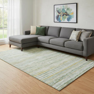 HomeRoots 8' Mint Green and Gold Striped Area Rug - Washable, UV Protected, Stain-Resistant for Busy Homes 692356
