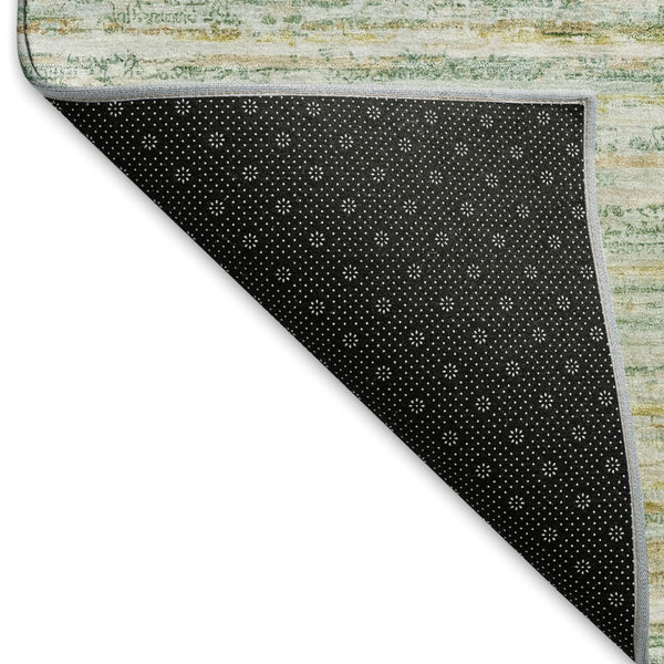 HomeRoots 8' Mint Green and Gold Striped Area Rug - Washable, UV Protected, Stain-Resistant for Busy Homes 692356