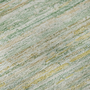 HomeRoots 8' Mint Green and Gold Striped Area Rug - Washable, UV Protected, Stain-Resistant for Busy Homes 692356