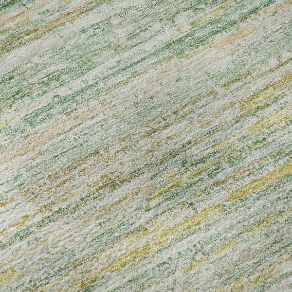 HomeRoots 8' Mint Green and Gold Striped Area Rug - Washable, UV Protected, Stain-Resistant for Busy Homes 692356
