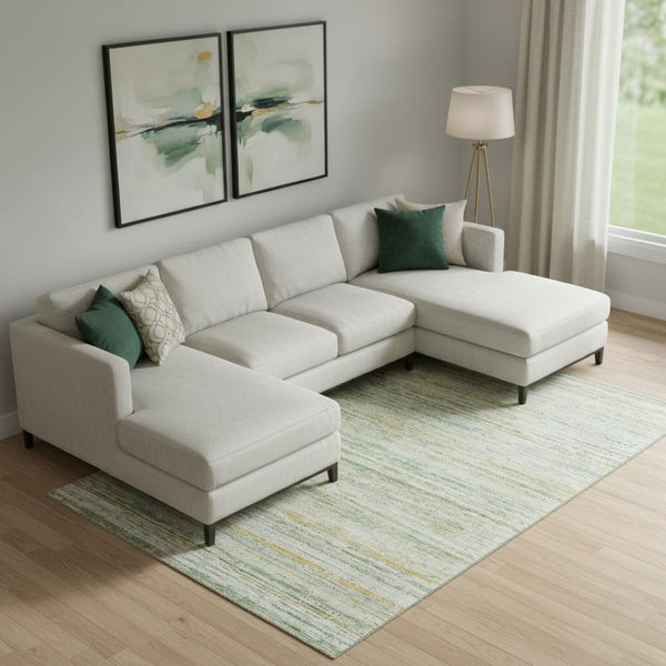 HomeRoots 9' X 12' Elegant Mint Green, Ivory & Gold Striped Area Rug – Washable, UV-Protected & Durable Design 692357
