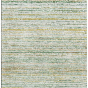 HomeRoots 9' X 12' Elegant Mint Green, Ivory & Gold Striped Area Rug – Washable, UV-Protected & Durable Design 692357