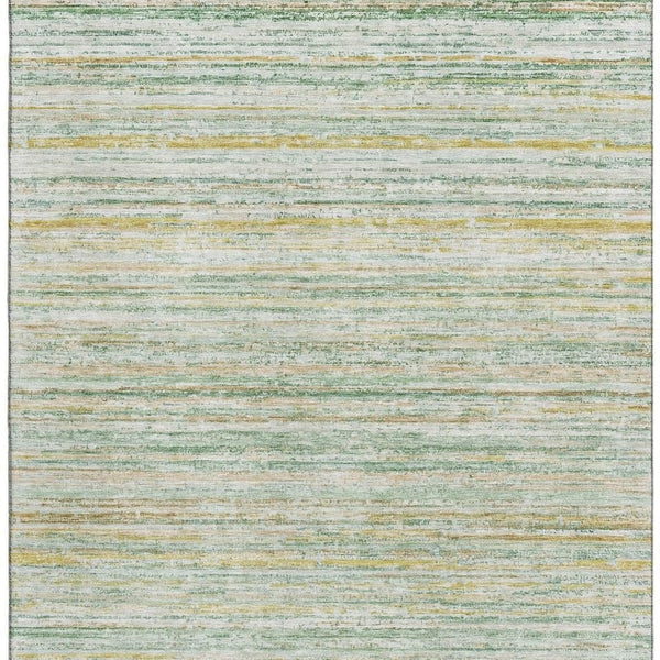 HomeRoots 9' X 12' Elegant Mint Green, Ivory & Gold Striped Area Rug – Washable, UV-Protected & Durable Design 692357
