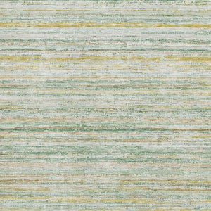 HomeRoots 10' Mint Green, Ivory & Gold Striped Area Rug - Washable, UV Protected, Non-Slip, Perfect for Homes! 692358