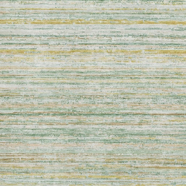 HomeRoots 10' Mint Green, Ivory & Gold Striped Area Rug - Washable, UV Protected, Non-Slip, Perfect for Homes! 692358