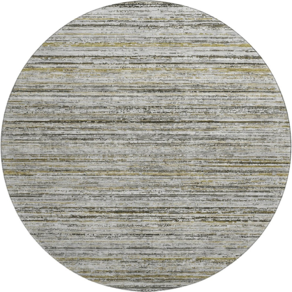 HomeRoots 8' X 8' Stylish Pewter Silver and Gray Striped Washable Round Rug with UV Protection & Non-Slip Backing 692361