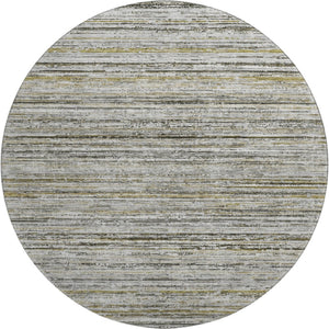HomeRoots 8' X 8' Stylish Pewter Silver and Gray Striped Washable Round Rug with UV Protection & Non-Slip Backing 692361