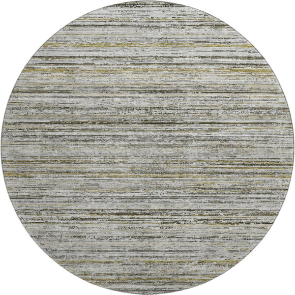 HomeRoots 8' X 8' Stylish Pewter Silver and Gray Striped Washable Round Rug with UV Protection & Non-Slip Backing 692361