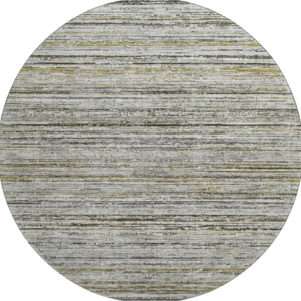 HomeRoots 8' X 8' Stylish Pewter Silver and Gray Striped Washable Round Rug with UV Protection & Non-Slip Backing 692361