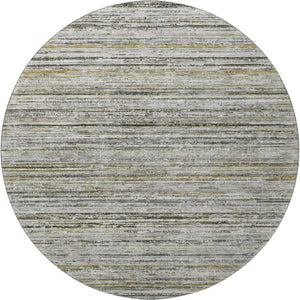 HomeRoots 8' X 8' Stylish Pewter Silver and Gray Striped Washable Round Rug with UV Protection & Non-Slip Backing 692361