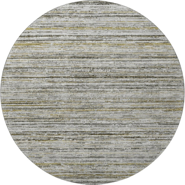 HomeRoots 8' X 8' Stylish Pewter Silver and Gray Striped Washable Round Rug with UV Protection & Non-Slip Backing 692361