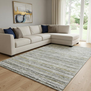 HomeRoots 8' Stylish Pewter Silver & Gray Striped Washable Area Rug – Durable, UV-Protected & Easy Care! 692362