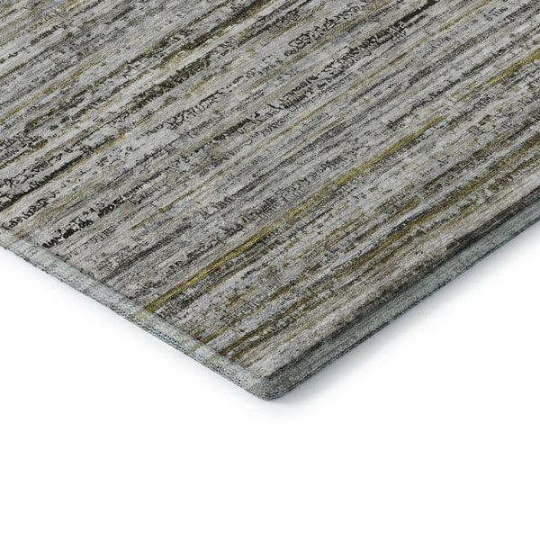 HomeRoots 8' Stylish Pewter Silver & Gray Striped Washable Area Rug – Durable, UV-Protected & Easy Care! 692362