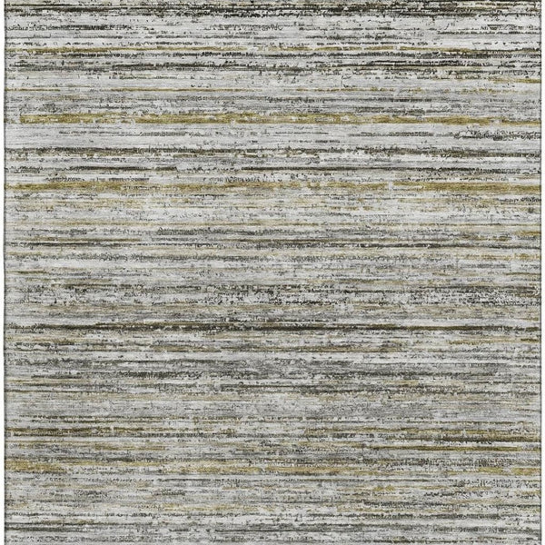 HomeRoots 8' Stylish Pewter Silver & Gray Striped Washable Area Rug – Durable, UV-Protected & Easy Care! 692362