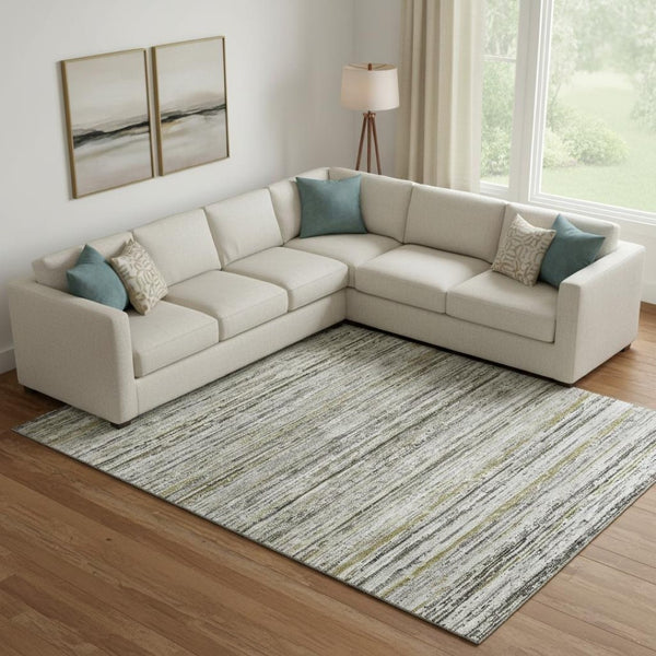 HomeRoots 9' X 12' Pewter Silver & Gray Striped Washable Area Rug | Durable, UV Protected, Stylish Design 692363