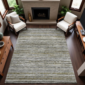 HomeRoots 9' X 12' Pewter Silver & Gray Striped Washable Area Rug | Durable, UV Protected, Stylish Design 692363