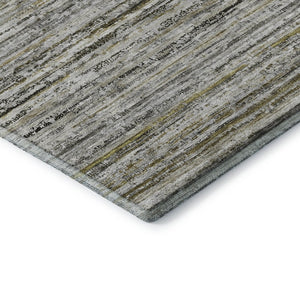 HomeRoots 9' X 12' Pewter Silver & Gray Striped Washable Area Rug | Durable, UV Protected, Stylish Design 692363