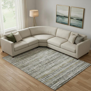 HomeRoots 10' Silver & Gray Striped Washable Area Rug - UV Protected, Stain Resistant, Durable for High-Traffic Areas 692364