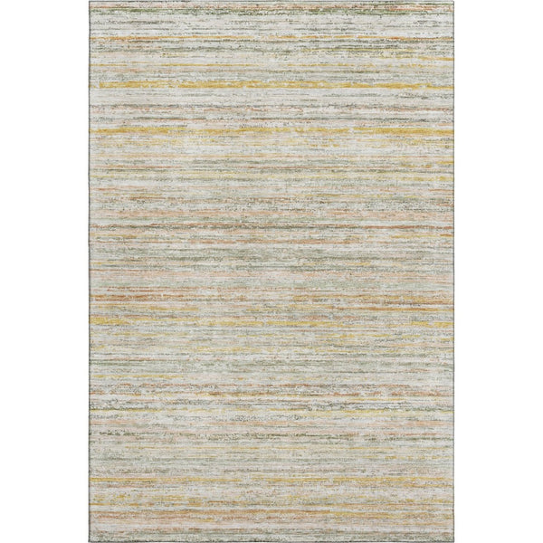 HomeRoots 5' x 8' Sage Ivory Gold Striped Washable Area Rug – Soft, Stain-Resistant, UV-Protected for Busy Homes 692366
