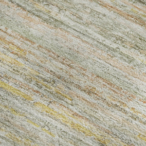 HomeRoots 5' x 8' Sage Ivory Gold Striped Washable Area Rug – Soft, Stain-Resistant, UV-Protected for Busy Homes 692366