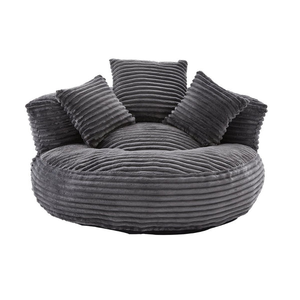English Elm Bean Bag Sofa Oversized Corduroy Floor Lounge Chair with Armrests Pillows Foam Fill Dark Gray W395P426814