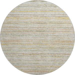 HomeRoots 8' X 8' Sage Ivory Gold Striped Round Rug - Washable, UV-Protected, Durable for Kids & Pets 692367