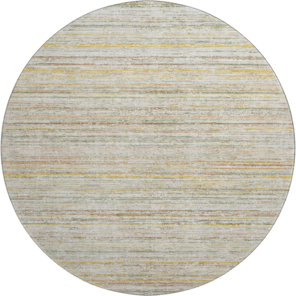 HomeRoots 8' X 8' Sage Ivory Gold Striped Round Rug - Washable, UV-Protected, Durable for Kids & Pets 692367