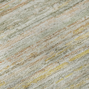 HomeRoots 8' X 8' Sage Ivory Gold Striped Round Rug - Washable, UV-Protected, Durable for Kids & Pets 692367