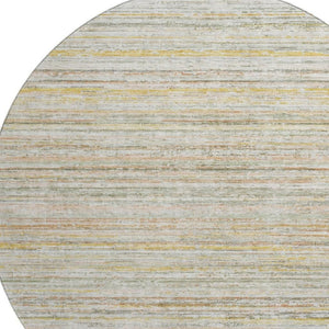 HomeRoots 8' X 8' Sage Ivory Gold Striped Round Rug - Washable, UV-Protected, Durable for Kids & Pets 692367