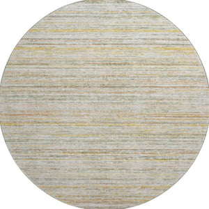 HomeRoots 8' X 8' Sage Ivory Gold Striped Round Rug - Washable, UV-Protected, Durable for Kids & Pets 692367