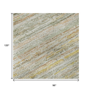 HomeRoots 8' Sage Ivory and Gold Striped Area Rug - Washable, UV Protected, Non-Slip, Perfect for High-Traffic Areas 692368