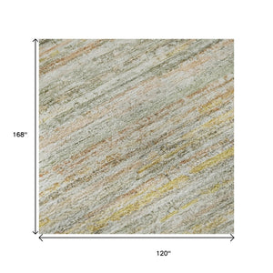 HomeRoots 10' Sage Ivory Gold Striped Washable Area Rug - UV Protected, Stain Resistant, Perfect for Homes! 692370
