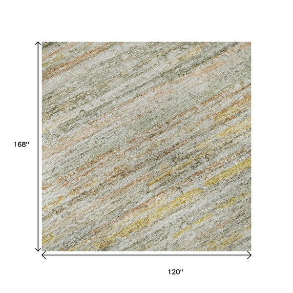 HomeRoots 10' Sage Ivory Gold Striped Washable Area Rug - UV Protected, Stain Resistant, Perfect for Homes! 692370