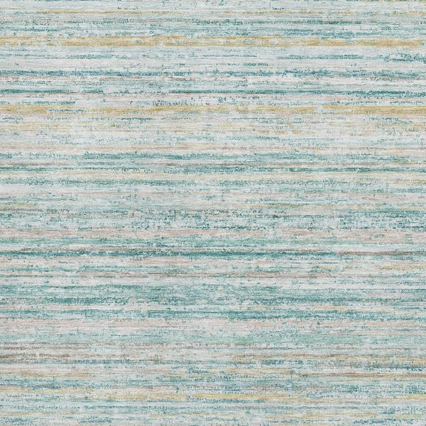 HomeRoots 5' X 8' Teal Ivory Gold Striped Washable Area Rug - Durable, UV-Protected for Homes with Kids & Pets 692372